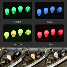Load image into Gallery viewer, 1 Sets Car Tire Luminous Valve Cap Motorcycle Skull Valve Core Cap, 1 Set Red, 1 Set Blue, 1 Set Green, 1 Set Yellow