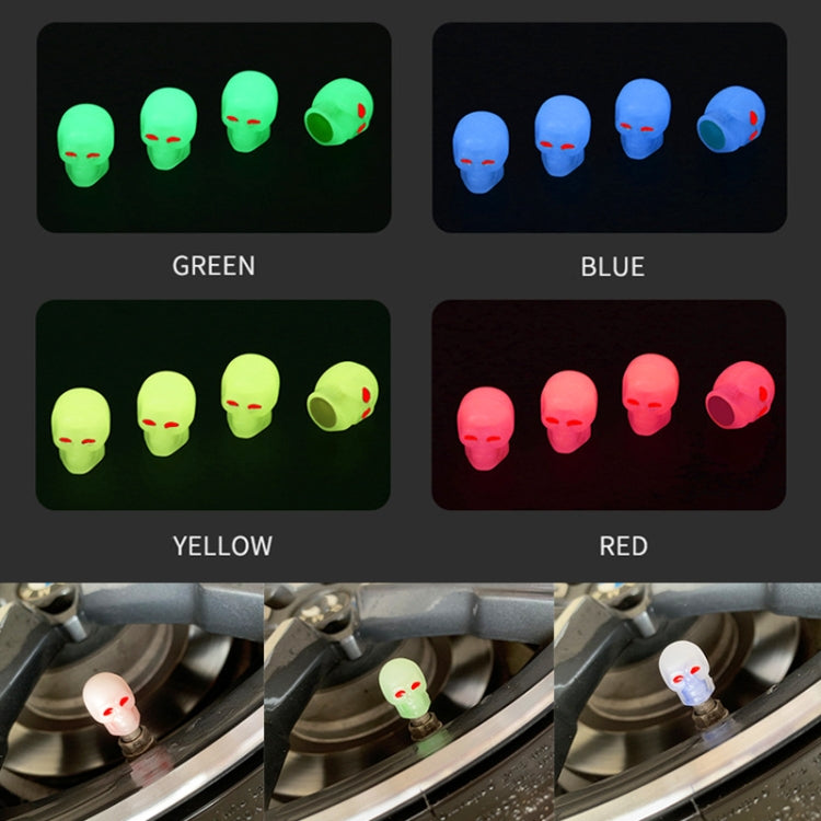 1 Sets Car Tire Luminous Valve Cap Motorcycle Skull Valve Core Cap, 1 Set Yellow, 1 Set Red, 1 Set Blue, 1 Set Green