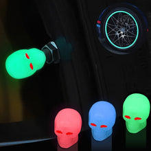 Load image into Gallery viewer, 1 Sets Car Tire Luminous Valve Cap Motorcycle Skull Valve Core Cap, 1 Set Red, 1 Set Blue, 1 Set Green, 1 Set Yellow