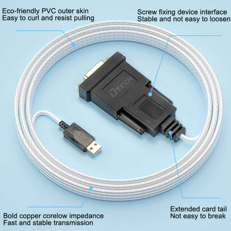 DTECH DT-5002A 1.8m USB To RS232 Serial Line DB9 Needle COM Port, 1.8m