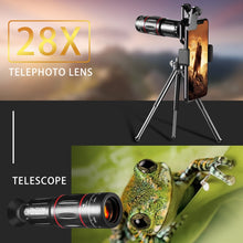 Load image into Gallery viewer, Mobile Phone Universal Lens Telescope 28X + Wide Angle 0.6X + Macro 20X + Fisheye 198 Degree Set