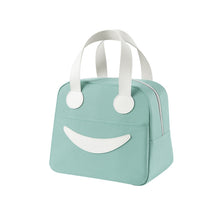 Load image into Gallery viewer, Smile Lunch Bag with Leather Handles, Size: S (Green), S (Green), S (Pink), S (Gray), S (Navy Blue), S (Yellow), L (Green), L (Pink), L (Gray), L (Navy Blue), L (Yellow)