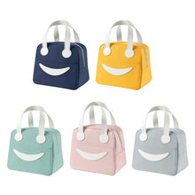 Load image into Gallery viewer, Smile Lunch Bag with Leather Handles, Size: S (Green), S (Green), S (Pink), S (Gray), S (Navy Blue), S (Yellow), L (Green), L (Pink), L (Gray), L (Navy Blue), L (Yellow)