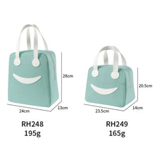 Load image into Gallery viewer, Smile Lunch Bag with Leather Handles, Size: S (Green), S (Green), S (Pink), S (Gray), S (Navy Blue), S (Yellow), L (Green), L (Pink), L (Gray), L (Navy Blue), L (Yellow)