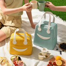 Load image into Gallery viewer, Smile Lunch Bag with Leather Handles, Size: S (Green), S (Green), S (Pink), S (Gray), S (Navy Blue), S (Yellow), L (Green), L (Pink), L (Gray), L (Navy Blue), L (Yellow)