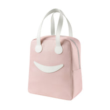 Load image into Gallery viewer, Smile Lunch Bag with Leather Handles, Size: S (Green), S (Green), S (Pink), S (Gray), S (Navy Blue), S (Yellow), L (Green), L (Pink), L (Gray), L (Navy Blue), L (Yellow)