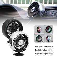 Load image into Gallery viewer, F102 Vehicle Dashboard Multi-function USB Colorful Lights Fan, Black, Silver