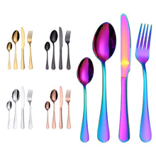 Load image into Gallery viewer, 4PCS/Set Stainless Steel Western Steak Fork Spoon Knife Set, True Color, Golden, Rose Gold, Colorful, Black