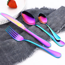 Load image into Gallery viewer, 4PCS/Set Stainless Steel Western Steak Fork Spoon Knife Set, True Color, Golden, Rose Gold, Colorful, Black