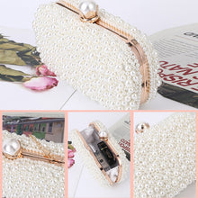 Load image into Gallery viewer, Pearl Evening Bag Soft Face Lock Ladies Shoulder Bag Crossbody Small Square Bag, White, Beige