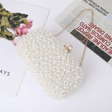 Load image into Gallery viewer, Pearl Evening Bag Soft Face Lock Ladies Shoulder Bag Crossbody Small Square Bag, White, Beige