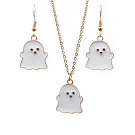 Halloween Jewelry Alloy Ghost Earrings Necklace, Ghost White, Ghost Black