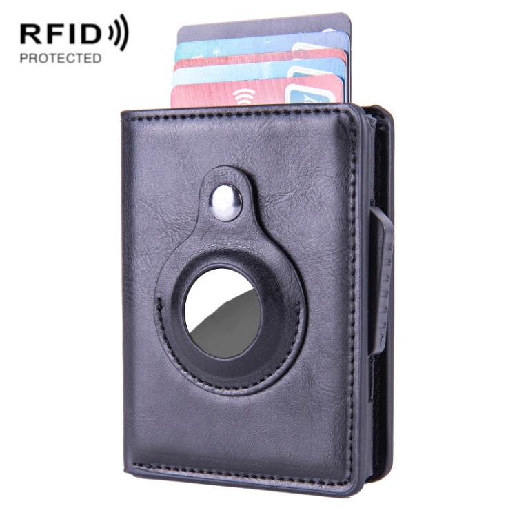 X-82 RFID Anti-theft Brushed PU Leather Card Holder For AirTag 2nd Gen / AirTag 1st Gen, Black, Blue, Coffee, Apricot, Carbon Fiber Black