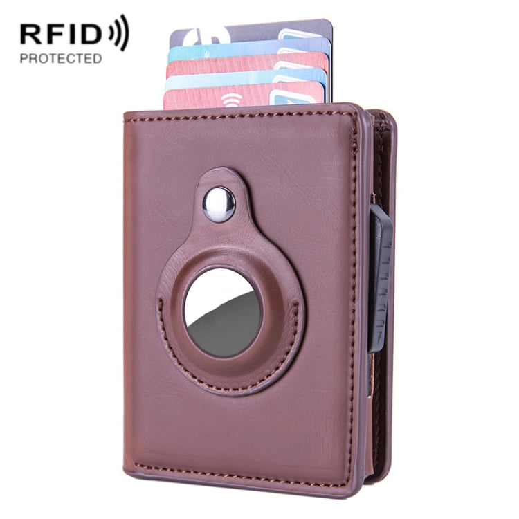 X-82 RFID Anti-theft Brushed PU Leather Card Holder For AirTag 2nd Gen / AirTag 1st Gen, Black, Blue, Coffee, Apricot, Carbon Fiber Black