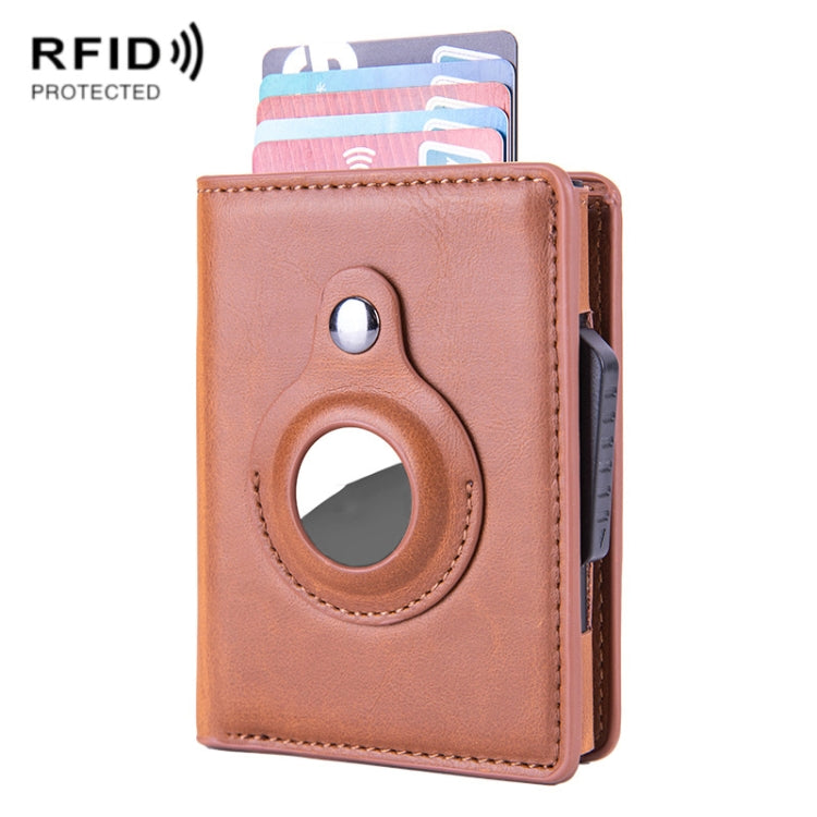 X-82 RFID Anti-theft Brushed PU Leather Card Holder For AirTag 2nd Gen / AirTag 1st Gen, Black, Blue, Coffee, Apricot, Carbon Fiber Black