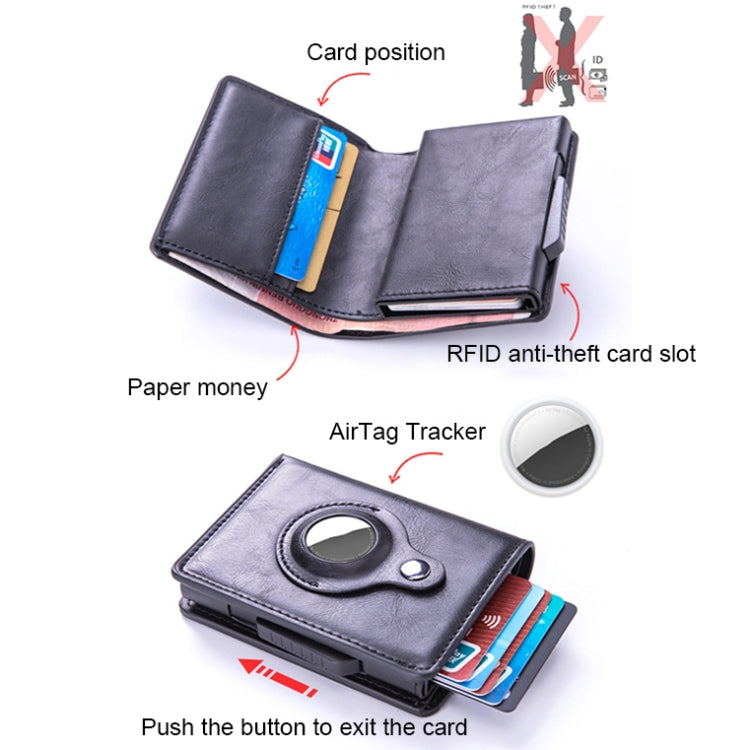 X-82 RFID Anti-theft Brushed PU Leather Card Holder For AirTag 2nd Gen / AirTag 1st Gen, Black, Blue, Coffee, Apricot, Carbon Fiber Black