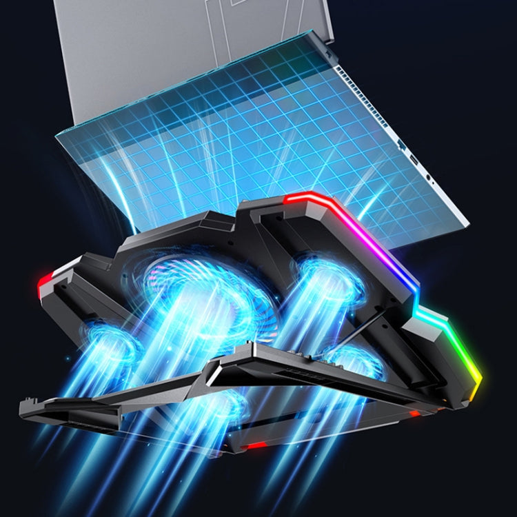 CoolCold  Five Fans 2 USB Ports Laptop Cooler Gaming Notebook Cool Stand,Version:, Touch Symphony Blue, Touch Symphony Red, Dial Adjust Basic Blue