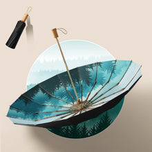Load image into Gallery viewer, Retro Tri-Fold Wooden Handle 16-Bone Folding Sunscreen Parasol, Yunchun Tree, Sunset Mountains, Jiangnan Yi, Ao Hanmei, Chrysanthemum City