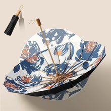 Load image into Gallery viewer, Retro Tri-Fold Wooden Handle 16-Bone Folding Sunscreen Parasol, Yunchun Tree, Sunset Mountains, Jiangnan Yi, Ao Hanmei, Chrysanthemum City