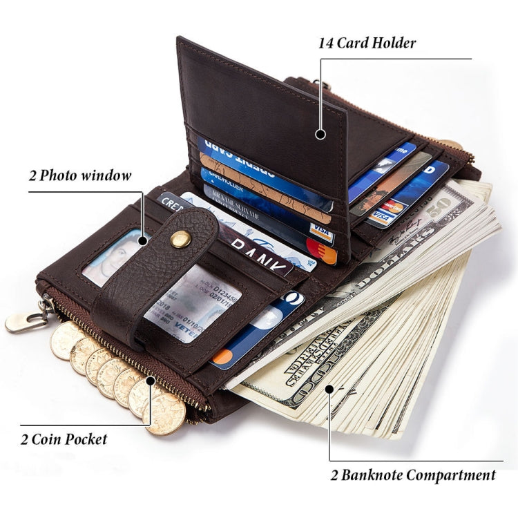 BP804 RFID Anti-Theft Wallet Multi-Function Buckle Zipper Retro Leisure Coin Purse, BP804 Blue, BP804 Black, BP804 Brown, BP804 Red, BP804 Khaki