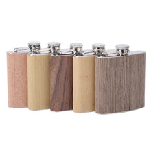 Load image into Gallery viewer, 6oz Wood Leather Hip Flask Stainless Steel Whiskey Wine Alcohol Flagon, Style 1, Style 2, Style 3, Style 4, Style 5