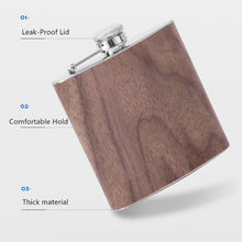 Load image into Gallery viewer, 6oz Wood Leather Hip Flask Stainless Steel Whiskey Wine Alcohol Flagon, Style 1, Style 2, Style 3, Style 4, Style 5