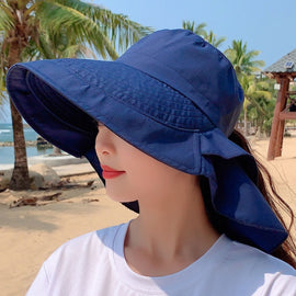 8062 Women Summer Neck Protection Sunscreen Hat Large Brim Fisherman Hat
