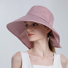 Load image into Gallery viewer, 8112 Ladies Sunshade Large Brim Ponytail Bucket Hat