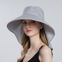 Load image into Gallery viewer, 8112 Ladies Sunshade Large Brim Ponytail Bucket Hat
