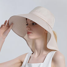 Load image into Gallery viewer, 8112 Ladies Sunshade Large Brim Ponytail Bucket Hat