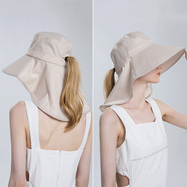 8112 Ladies Sunshade Large Brim Ponytail Bucket Hat