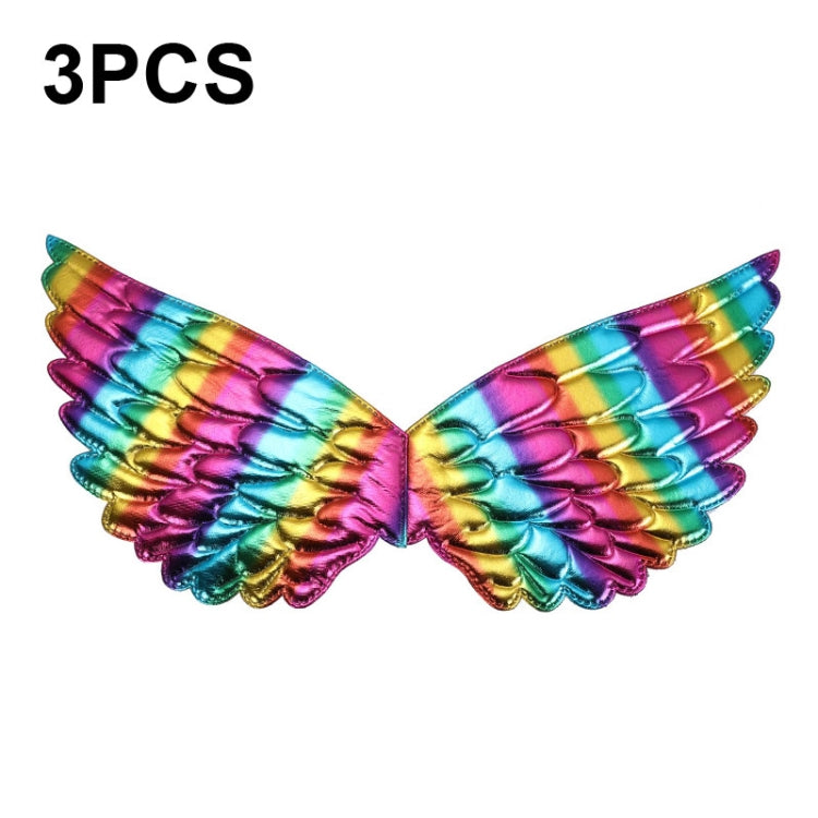 3 PCS Children Prom Dress Up Wings Elf Colorful Wings Party Costume Props, 3 PCS Fantasy Rainbow, 3 PCS Fantasy White, 3 PCS Light Rainbow, 3 PCS Deep Rainbow, 3 PCS Gold, 3 PCS Black, 3 PCS Red, 3 PCS Silver, 3 PCS White, 3 PCS Deep Purple
