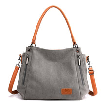 Load image into Gallery viewer, T-1983 Ladies Large Capacity Canvas Shoulder Bag, Khaki, Black, Grey, Brown, Purple Coffee