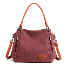 Load image into Gallery viewer, T-1983 Ladies Large Capacity Canvas Shoulder Bag, Khaki, Black, Grey, Brown, Purple Coffee