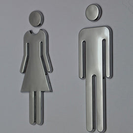 2 PCS 20cm 3D DIY Man & Woman Toilet Sticker WC Door Sign Decals Toilet Signs, 20cm (Silver), 20cm (Black), 20cm (Rose Gold), 20cm (Antique Copper)