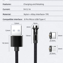 Load image into Gallery viewer, CC56 Dust Plug Rotating Magnetic Wire, Cbale Length: 1m, Style:, 1m Android Head, 1m Type-C / USB-C Head, 1m 8Pin Head, 1m Line+Three Heads, 1m Line, 1m Micro USB, 1m Type-C / USB-C, 1m + 8Pin + Type-C/USB-C + Micro USB