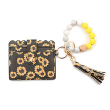 Load image into Gallery viewer, PU Tassel Silicone Bead Bracelet Wallet With Keychain, Sunflower, Yellow Leopard Print, Gray Blue, Black, 5 Mint Green, Light Purple, Pink, Khaki, 9 Mint Green, Cherry Blossom Pink, Marble