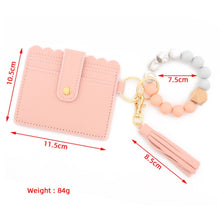 Load image into Gallery viewer, PU Tassel Silicone Bead Bracelet Wallet With Keychain, Sunflower, Yellow Leopard Print, Gray Blue, Black, 5 Mint Green, Light Purple, Pink, Khaki, 9 Mint Green, Cherry Blossom Pink, Marble