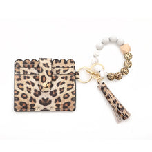 Load image into Gallery viewer, PU Tassel Silicone Bead Bracelet Wallet With Keychain, Sunflower, Yellow Leopard Print, Gray Blue, Black, 5 Mint Green, Light Purple, Pink, Khaki, 9 Mint Green, Cherry Blossom Pink, Marble