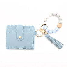 Load image into Gallery viewer, PU Tassel Silicone Bead Bracelet Wallet With Keychain, Sunflower, Yellow Leopard Print, Gray Blue, Black, 5 Mint Green, Light Purple, Pink, Khaki, 9 Mint Green, Cherry Blossom Pink, Marble