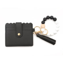Load image into Gallery viewer, PU Tassel Silicone Bead Bracelet Wallet With Keychain, Sunflower, Yellow Leopard Print, Gray Blue, Black, 5 Mint Green, Light Purple, Pink, Khaki, 9 Mint Green, Cherry Blossom Pink, Marble