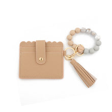 Load image into Gallery viewer, PU Tassel Silicone Bead Bracelet Wallet With Keychain, Sunflower, Yellow Leopard Print, Gray Blue, Black, 5 Mint Green, Light Purple, Pink, Khaki, 9 Mint Green, Cherry Blossom Pink, Marble