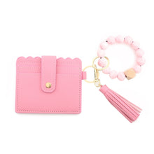 Load image into Gallery viewer, PU Tassel Silicone Bead Bracelet Wallet With Keychain, Sunflower, Yellow Leopard Print, Gray Blue, Black, 5 Mint Green, Light Purple, Pink, Khaki, 9 Mint Green, Cherry Blossom Pink, Marble