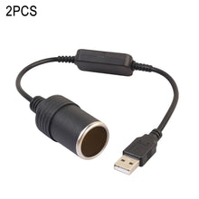 Load image into Gallery viewer, 2 PCS Car USB to Cigarette Lighter Socket 5V to 12V Boost Power Adapter Cable, 35cm, 60cm, 120cm