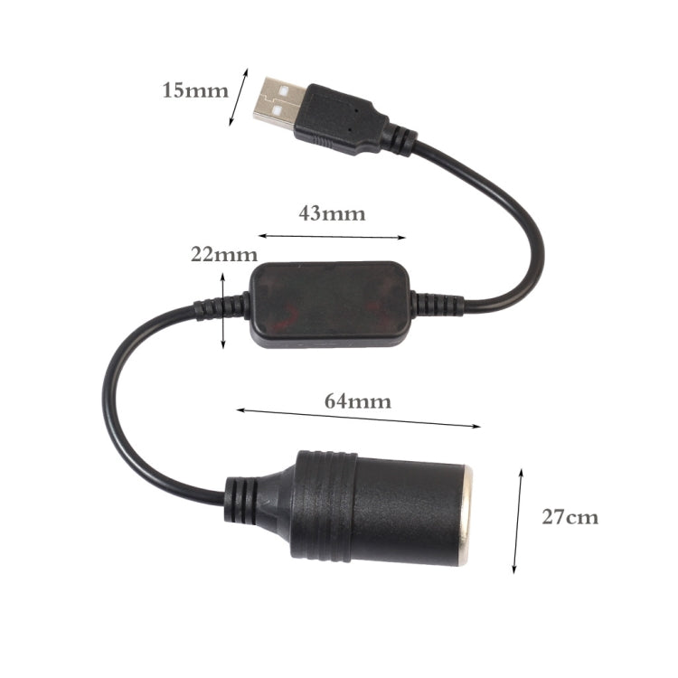 2 PCS Car USB to Cigarette Lighter Socket 5V to 12V Boost Power Adapter Cable, 35cm, 60cm, 120cm