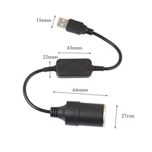 Load image into Gallery viewer, 2 PCS Car USB to Cigarette Lighter Socket 5V to 12V Boost Power Adapter Cable, 35cm, 60cm, 120cm