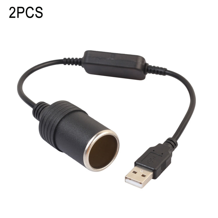 2 PCS Car USB to Cigarette Lighter Socket 5V to 12V Boost Power Adapter Cable, 35cm, 60cm, 120cm