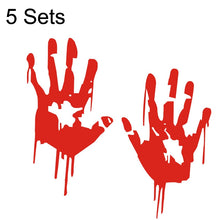 Load image into Gallery viewer, 5 Sets Waterproof Sunscreen Reflective Car Sticker Blood Handprint Halloween Sticker, Blood Handprint