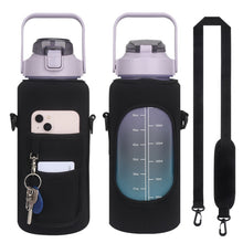 Load image into Gallery viewer, 2L Diving Material Water Bottle Cover Case with Strap, Black Metal Buckle, Black, Pink Glue Buckle, Pink Metal Buckle