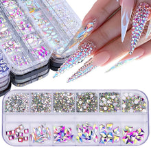Load image into Gallery viewer, 12 Grid Flat Bottom Shaped Nail Rhinestones Nail Decoration, 01, 02, 03, 04, 05, 06, 07, 08, 09, 10, 11, 12, 13, 14, 15, 16, 17, 18, 19, 20, 21, 22, 23, 24, 25, 26, 27, 28